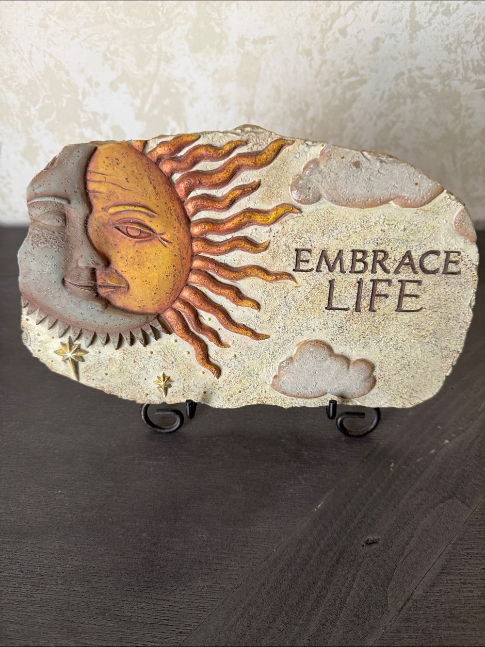 Sun & Moon 'Embrace Life' Decorative Plaque - Yellow & Tan and Stand